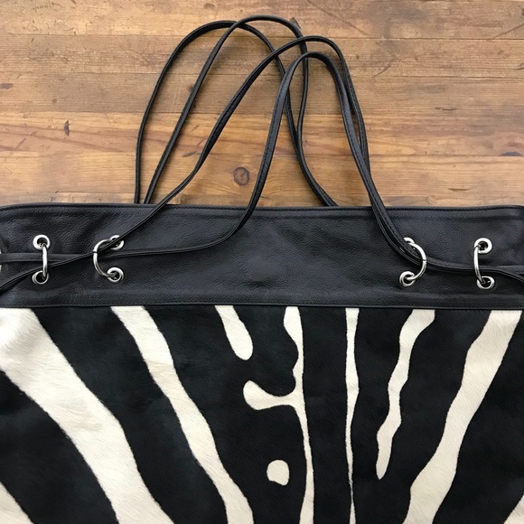 Giannotti Leather & Pony Hair Tote Bag Purse Zebra - Picture 4 of 8